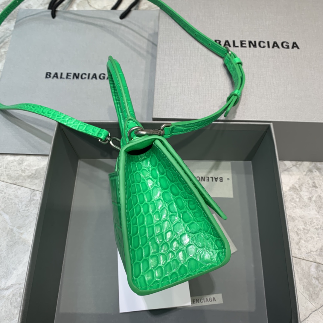 Balenciaga Hourglass XS Handbag Crocodile Embossed Shoulder Bag Green